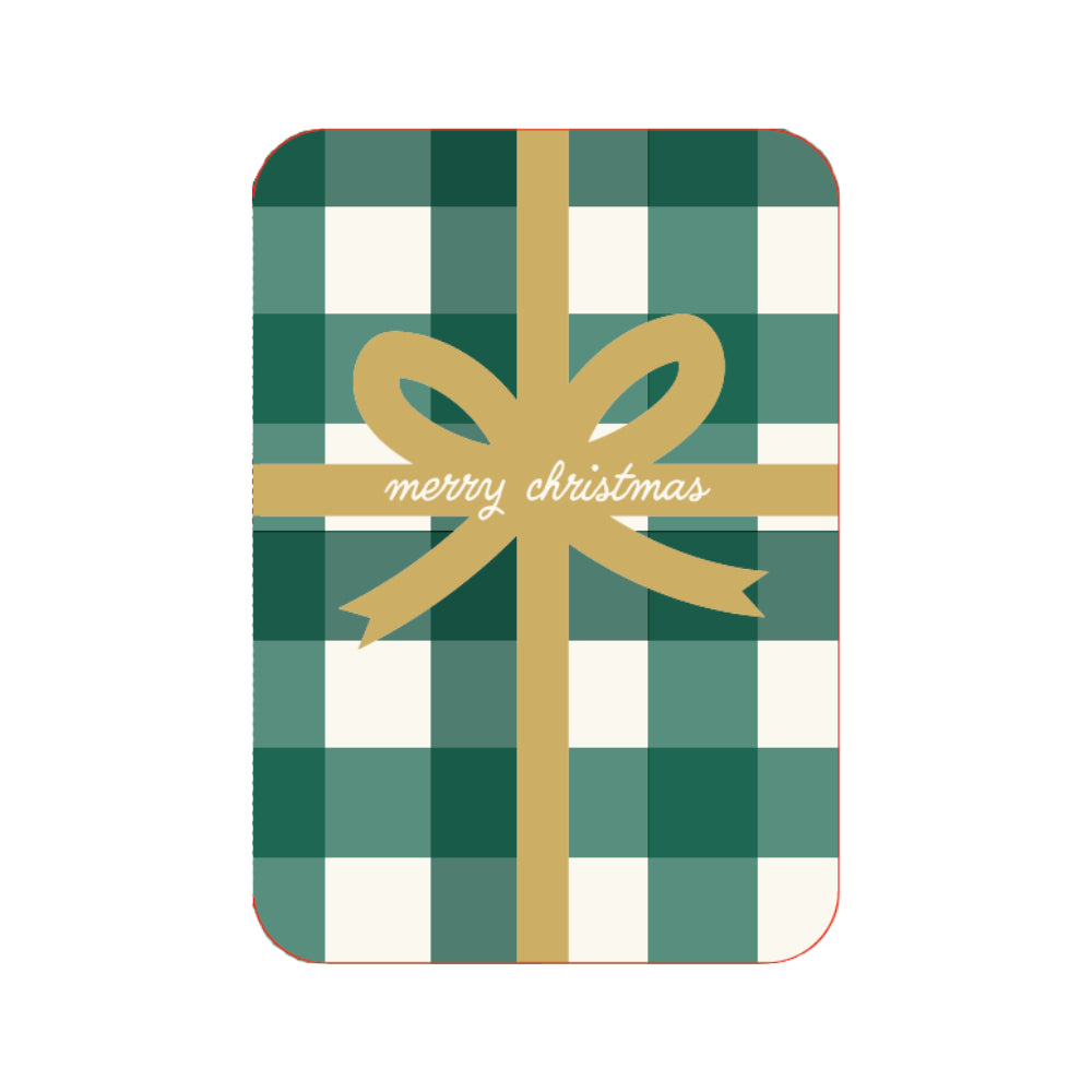 Christmas Greeting Card - Green Gingham Gift